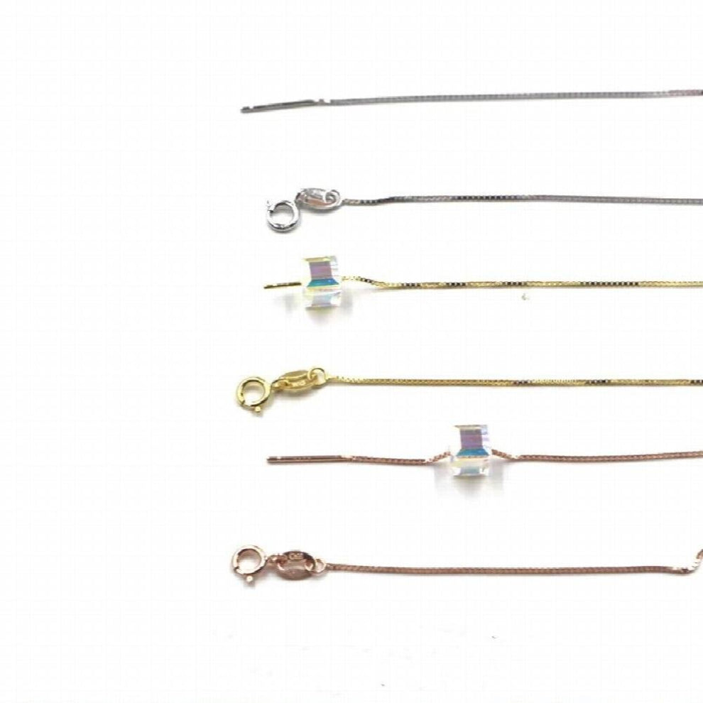 0.8MM S925 Box Piercing Chain Passepartout Necklace 42CM+2CM Needle with Silicagel Bead for DIY Adjustable Length Jewelry