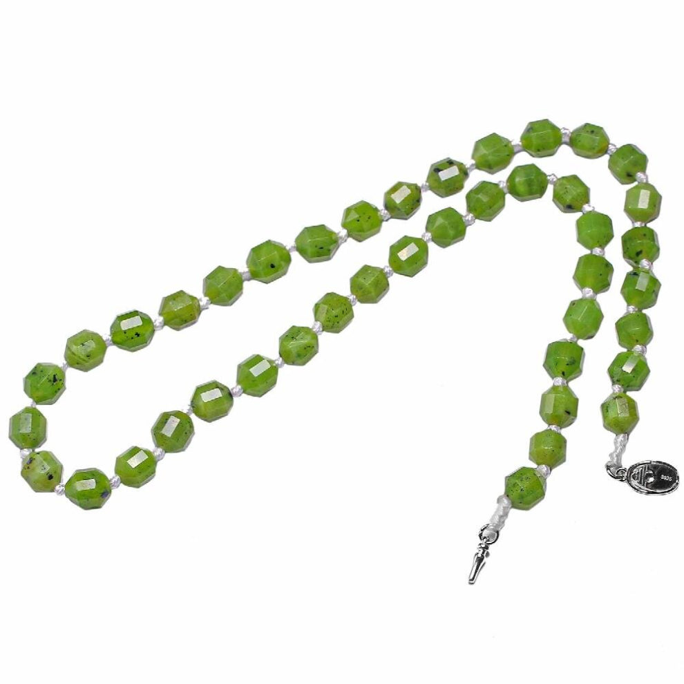 925 Silver Chokers Natural Geometric Gem Green Canadian Nephrite Jades Stone Beads Necklace For Women Knotted 8MM