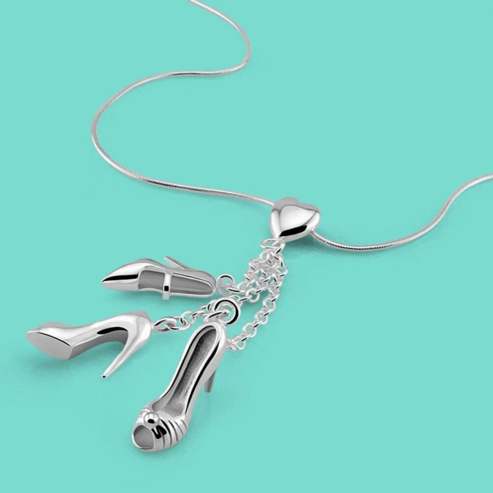 Girls Creative Pure 925 Silver Necklace High Heels Pendant Snake Chain 43-51CM Chokers Necklaces Womens Party Fine Jewelry