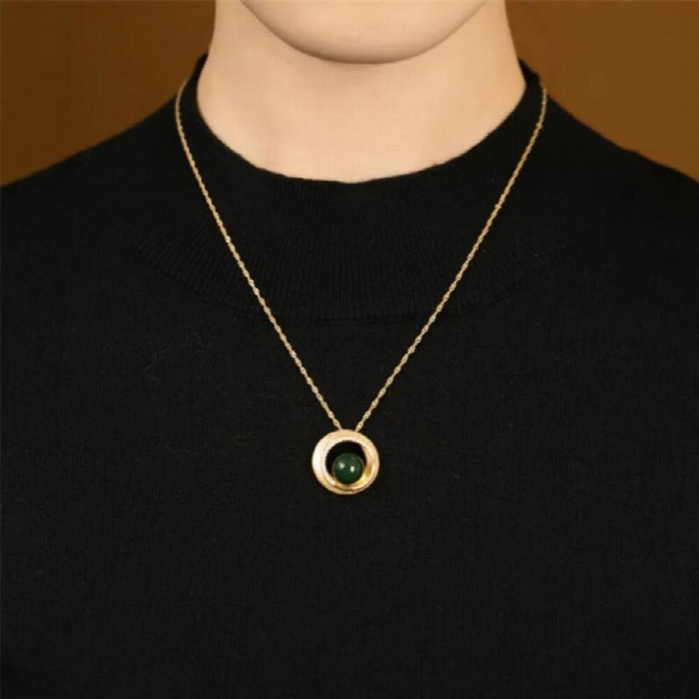 Romantic French Style Natural Amber Necklaces for Women Round in Round Pendants+Chain Perot Jewelry