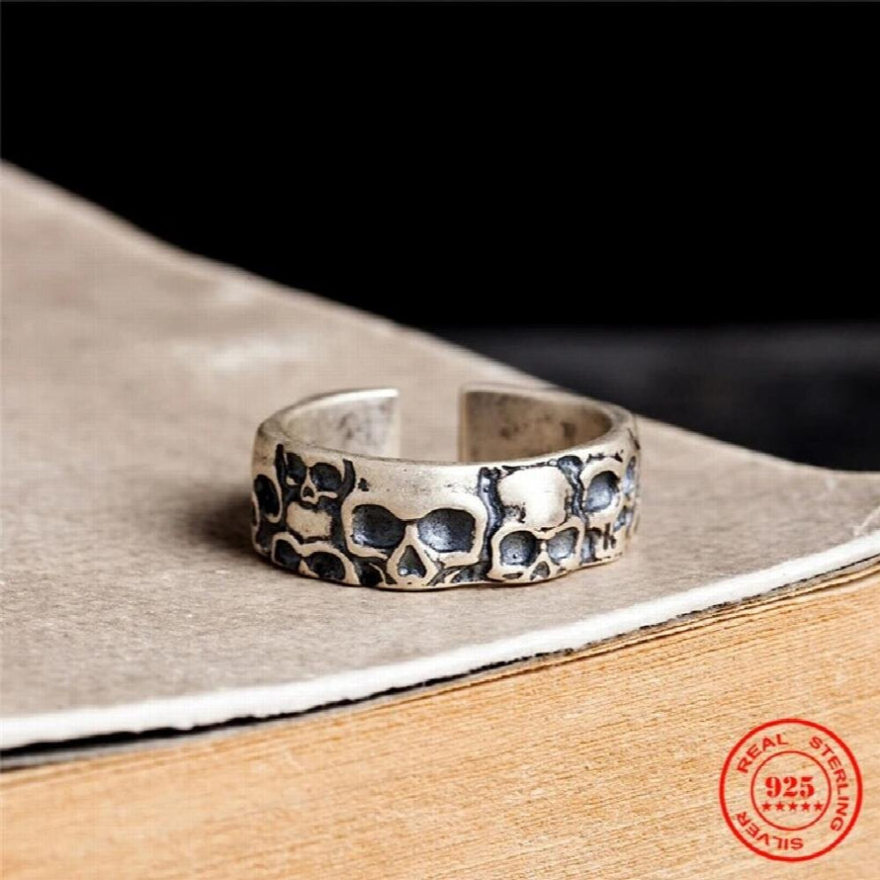 Vintage 100% 925 Sterling Silver Mens Calvarium Skull Ring Gothic Biker Ring Motorcycle Band jewellery