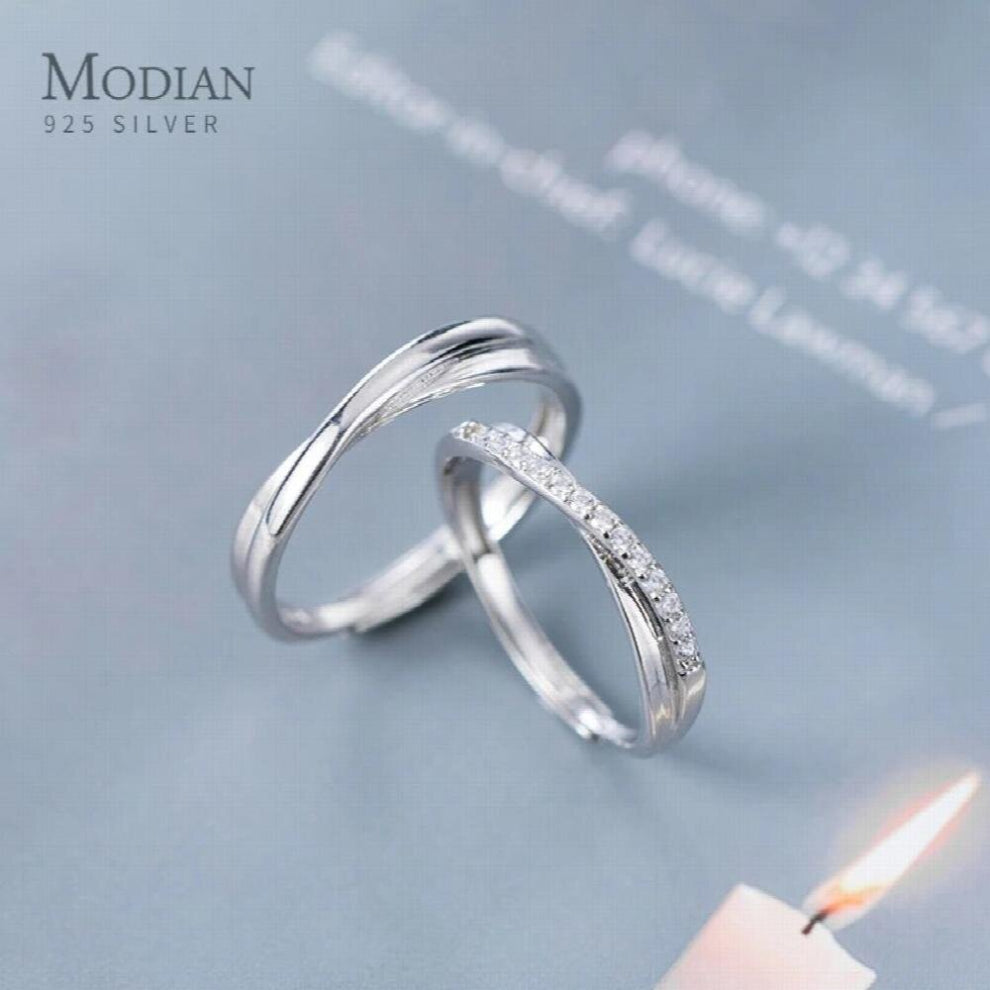 Romantic Engagement Couple Rings for Men and Women 925 Sterling Silver Clear CZ Glossy Line A Pair Ring Jewelry