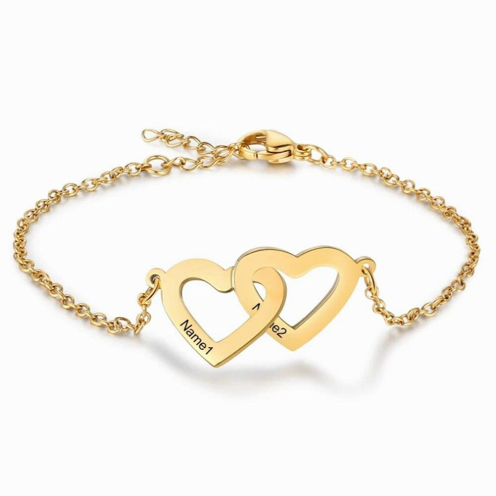 Personalized Intertwined Heart Bracelets with 2 Names Stainless Steel Engraved Bracelets & Bangles (BA102500)