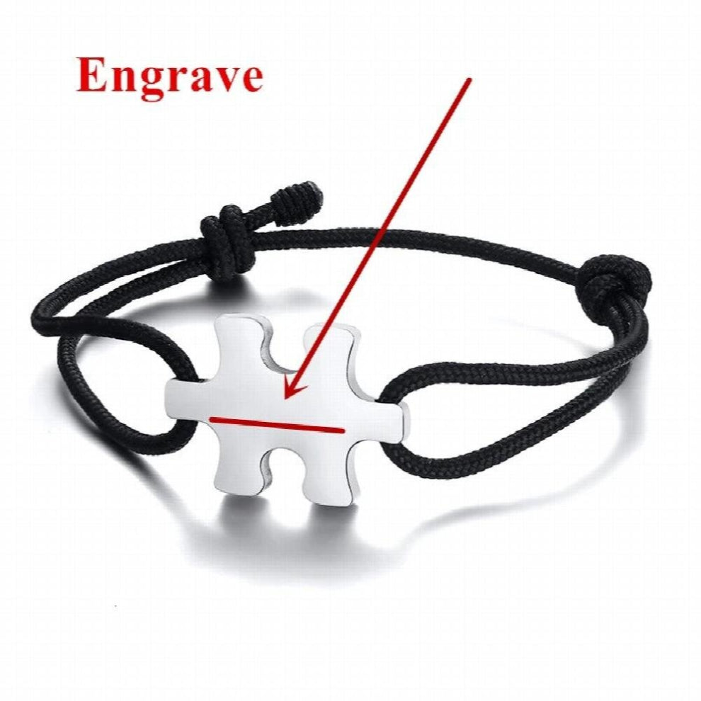 Vintage Puzzle Couple Rope Bracelets Personalized Name Plate ID Bracelet