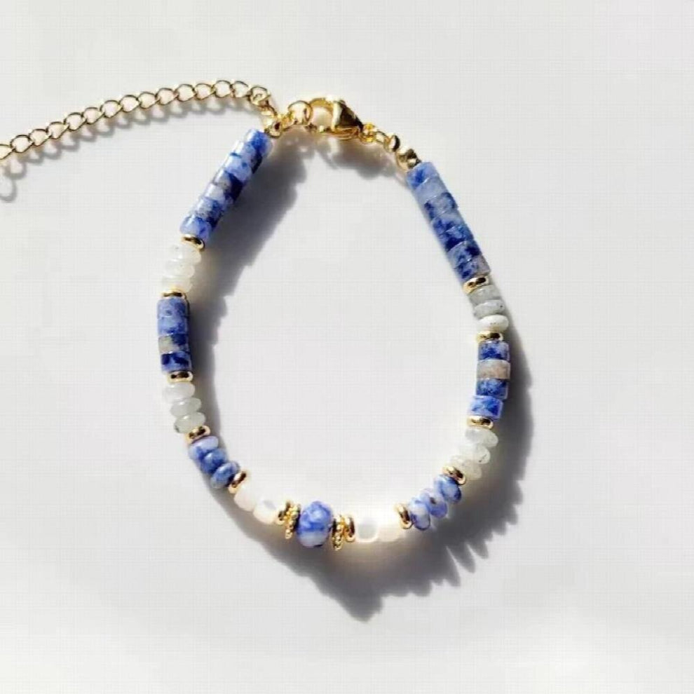 Natural Labradorite Jade Sodalite Stone Beaded Bracelet Summer Arm Accessory Girls Korea Party Gift