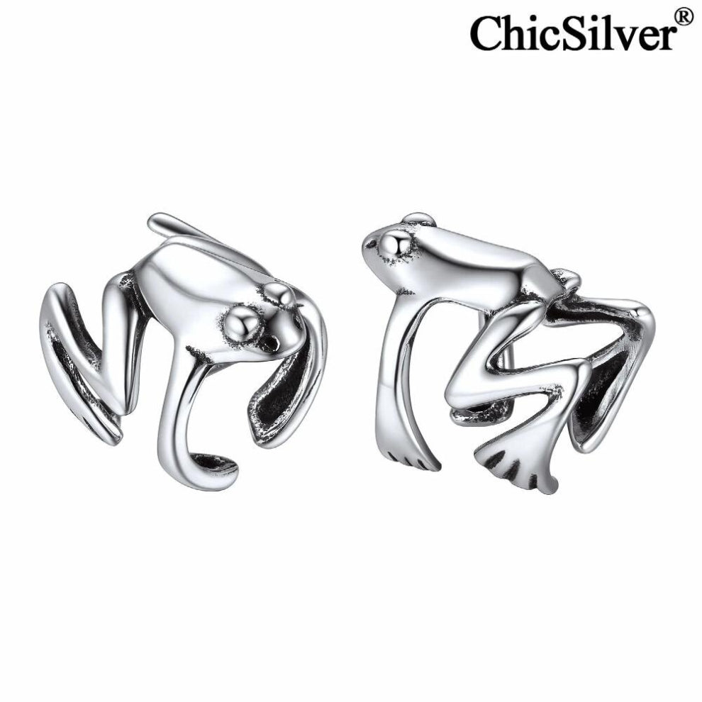 Women Tree Frog Ear Cuff 925 Sterling Silver Non-Piercing Ear Clip Earrings Punk Gothic Jumping Frog Ear Wraps