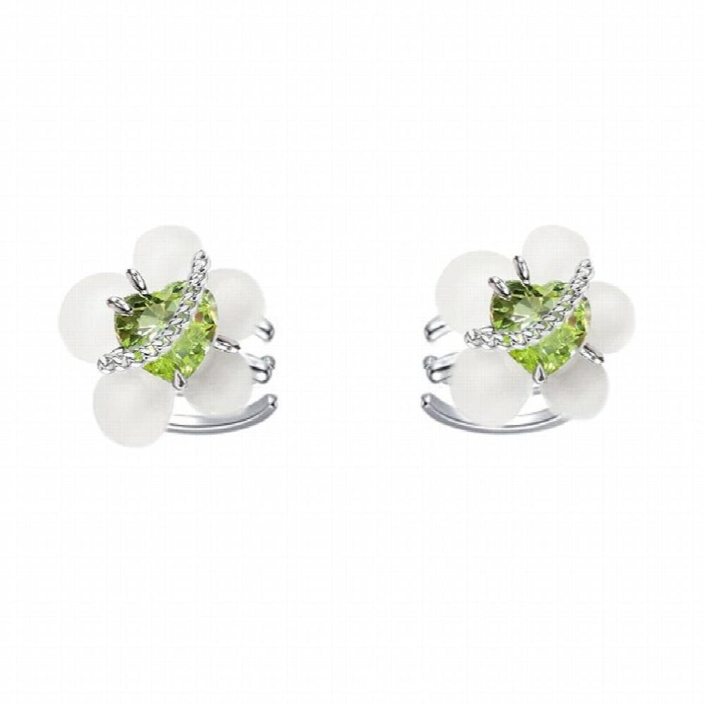 Jewelry Green Zircon Flower Earclip Earrings Modern Jewelry Thick Silver Plated Chain Tassel Earcuff For Women