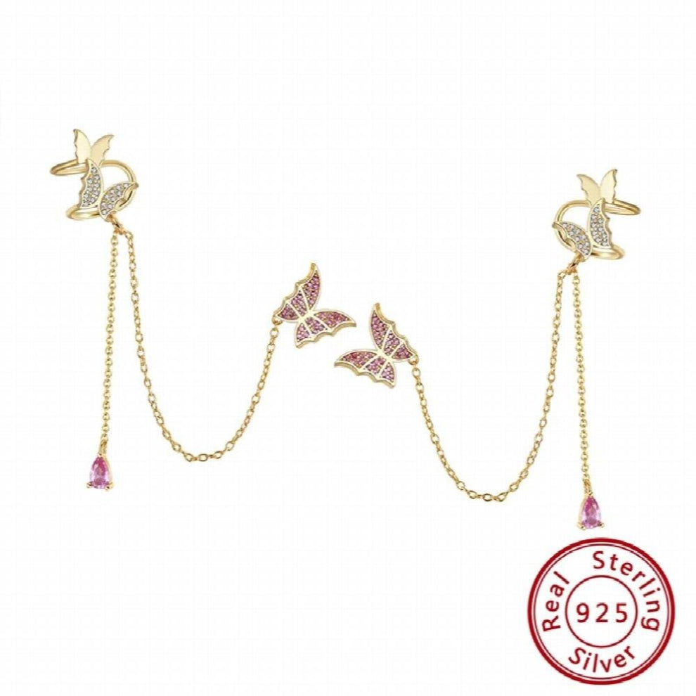 Ear Cuffs 925 Sterling Silver Butterfly Clip Earrings with CZ for Women 14K Plated Jewelry SE340