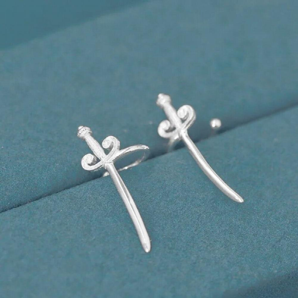 925 Sterling Silver Vintage Sword Earrings For Women Men Biker Jewelry