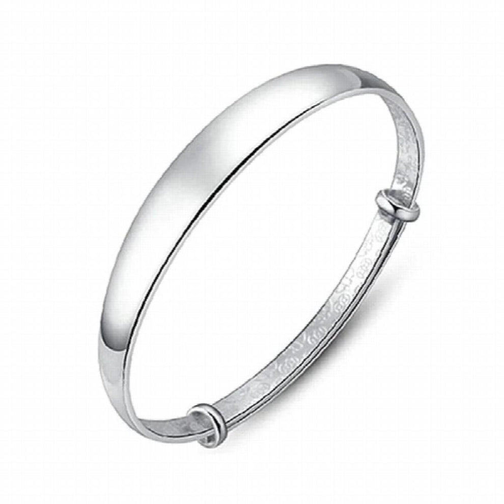 925 Sterling Silver Woman Cuff Bracelet Open Thick Glossy Adjustable Lucky Charm Vintage Bangle Jewelry Christmas
