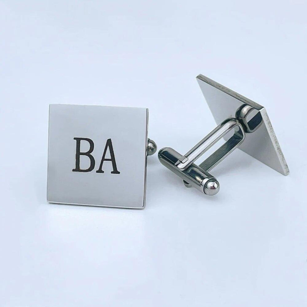 Personalized Stainless Steel Paired Glossy Letters Cufflinks for Men Cuff Twins Wedding Groomsmen Suit Set Accessories