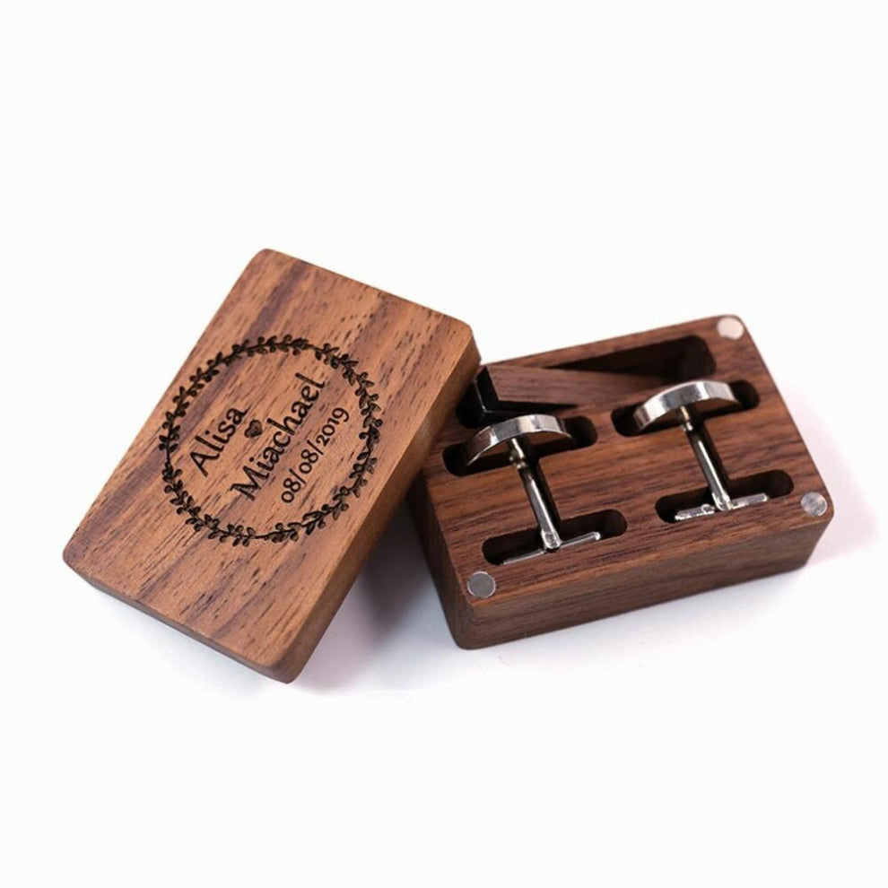 Engraved Letter Wooden Cufflinks Tie Clips Walnut Box Jewelry Set Personalized Men Valentine Birthday Gift Male