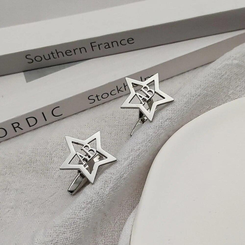 2 Initials Cufflinks for Men Star Jewelry Cufflinks Stainless Steel Jewelry Men Charm Accessories Gift for Boyfriend