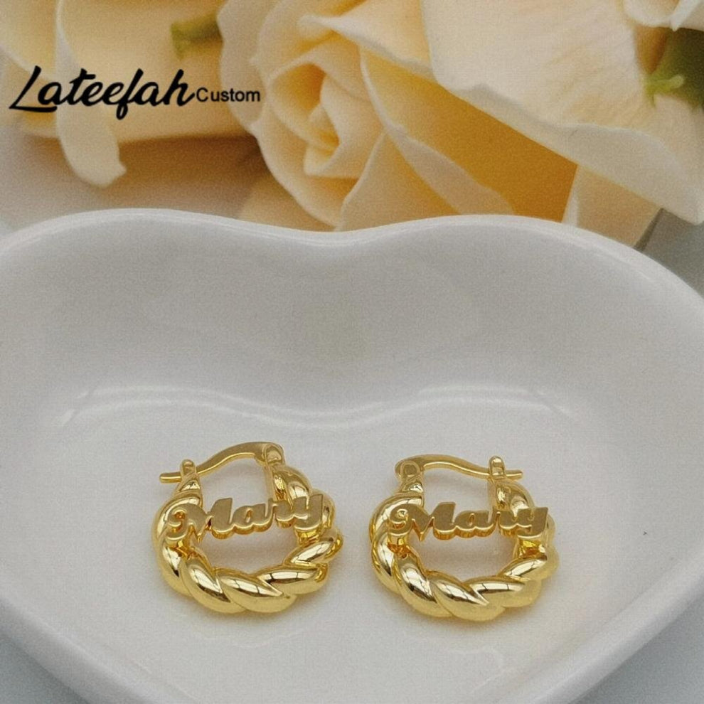Lateefah Your Name 18mm Small Twist Hoops Personalized Name Earrings For Women Kids Earrings As a Christmas Present