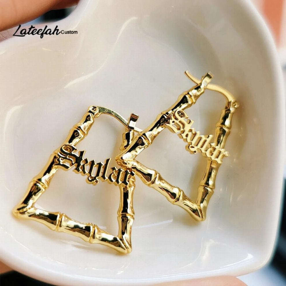 Lateefah 25mm Trapezoid Earrings with Your Name Hoops Personalized Letter Earring For Women Kids Anti-allergy Present