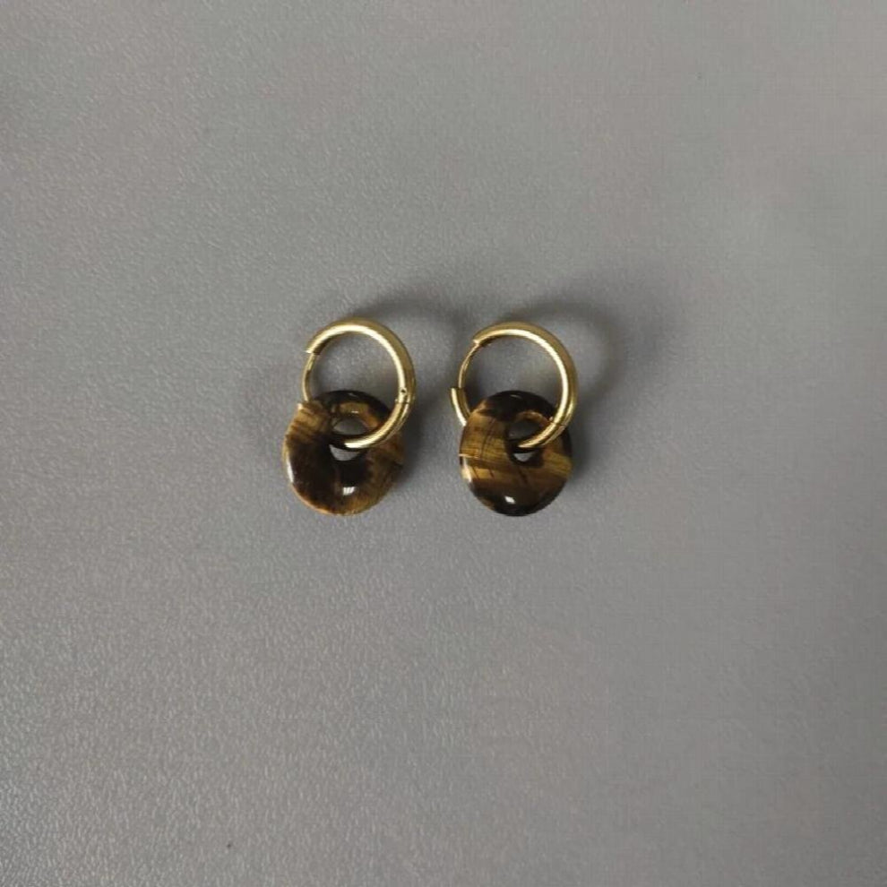 Women Statement Natural Stone Earrings Bohemian Round Pendant Jewelry Stainless Steel Hoops Oorbel Accessories