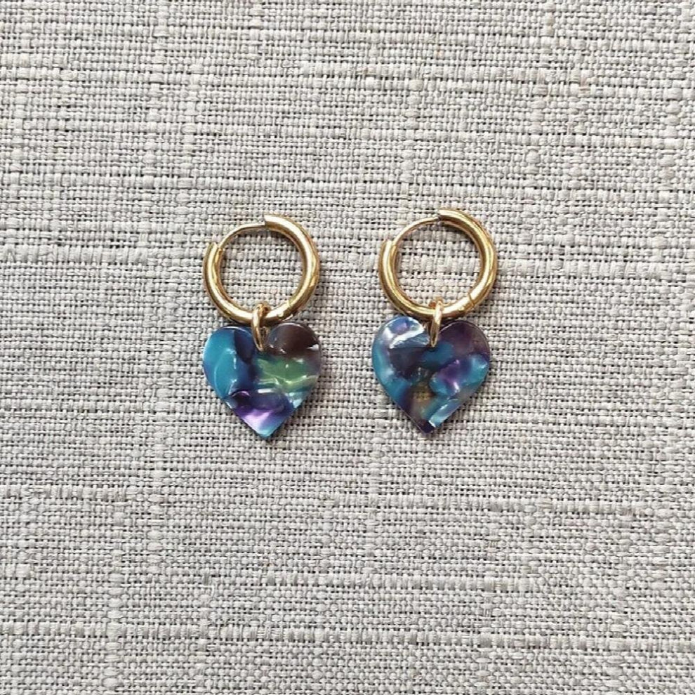 Fashionable Heart Pendant Earrings Stainless Steel Hoops High Jewelry Women Colorful Acrylic Kolczyki Moda