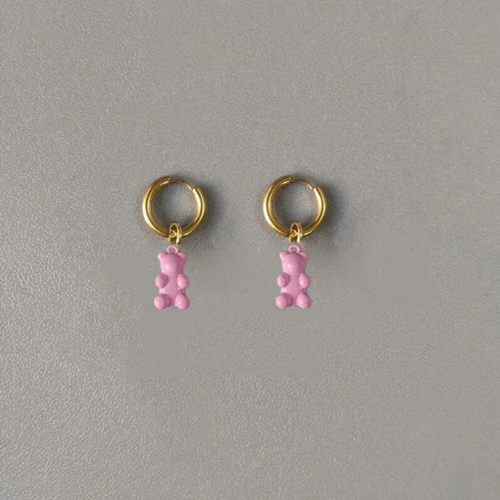 Fashionable Stainless Steel Hoops Earrings Animal Bear Pendant ?????? ??????? Minimalist Charms Girls Women Birthday