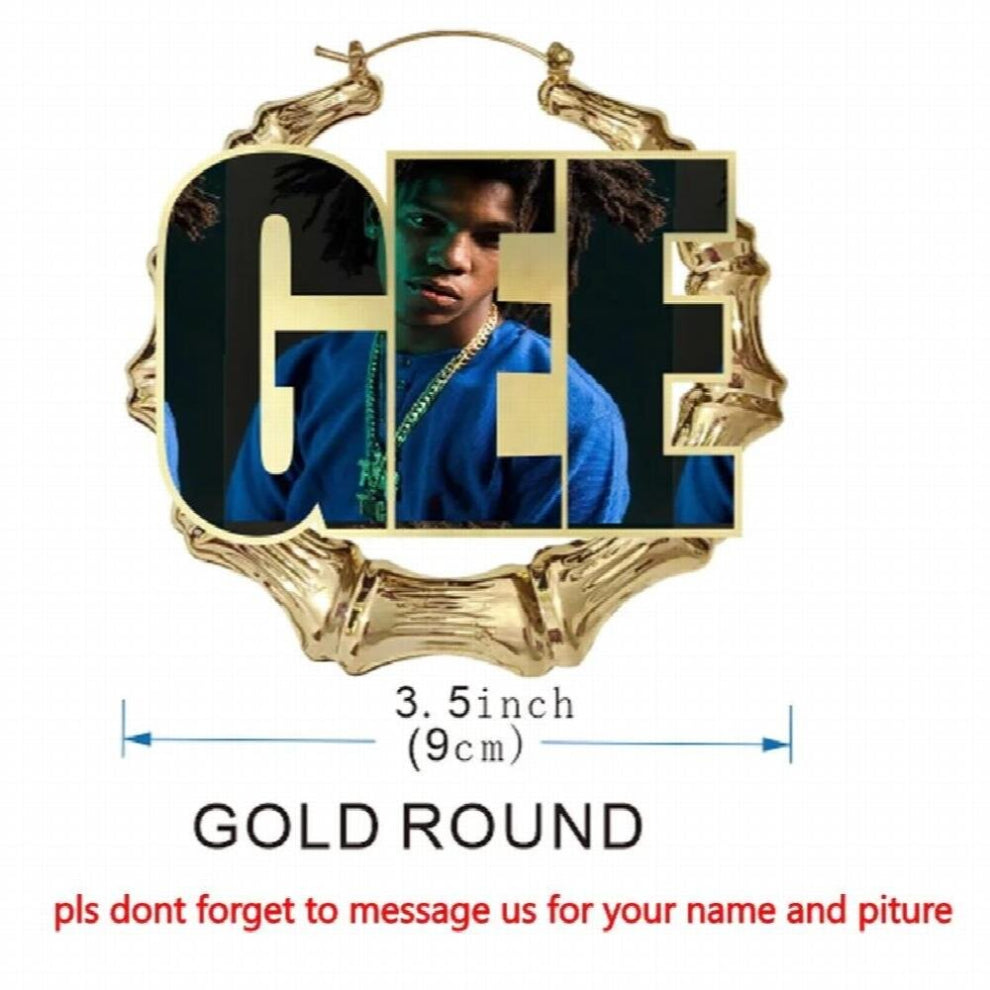 Personalized Plated Bamboo Name Hoops Photo Earrings Jewelry C18