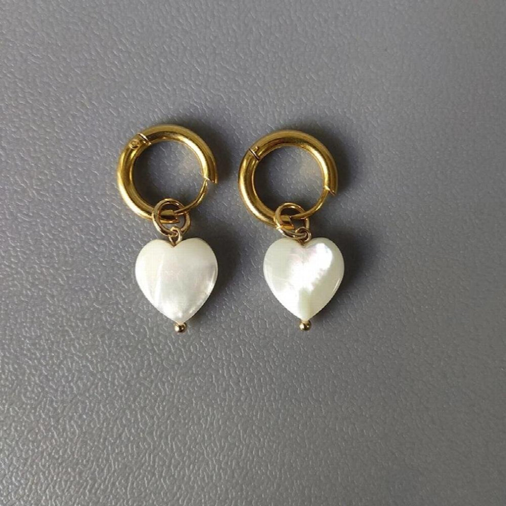 Bohemian Shell Heart Earrings Stainless Steel Hoops Womens Glamour Jewelry Baroque Earrings