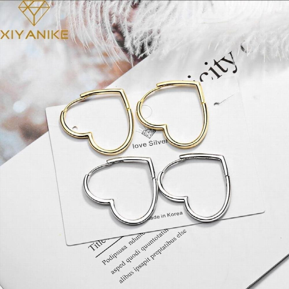Silver Heart Stud Earrings For Women Style Charming Ear Hoops Jewelry