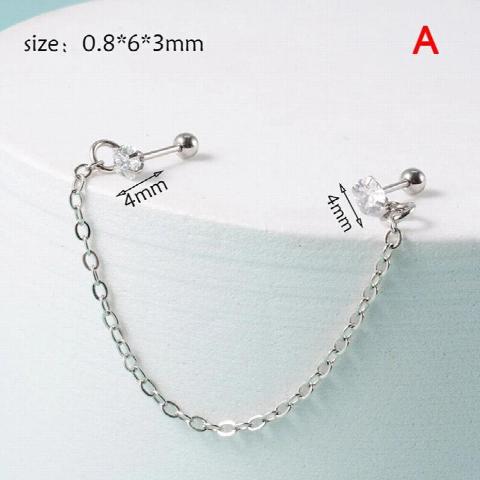 Jewelry Retro Chain Long Hanging Earings Angel Wings Heart Ear Tragus Cartilage Piercing Zircon Dangle Chain Ear Cuffs