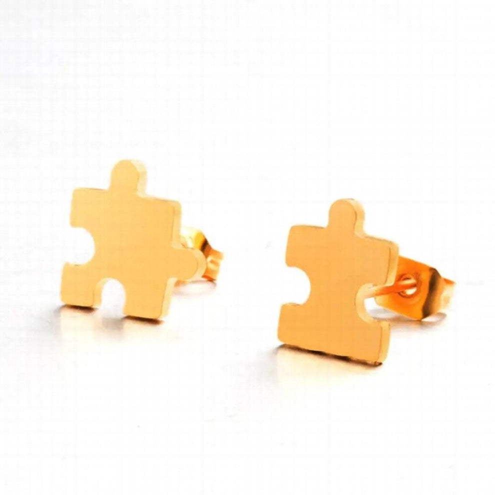Mini stainless steel puzzle stud earring Stylish goldn Jigsaw ear studs women Minimalist earrings Charm jewelry