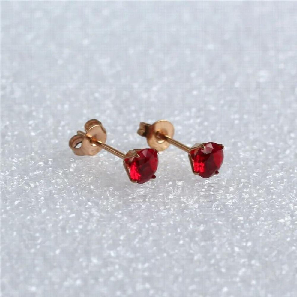 ED033 With Red Zircon Stud Earrings 316L Stainless Steel Rose Gold-color IP Planting 5mm Round