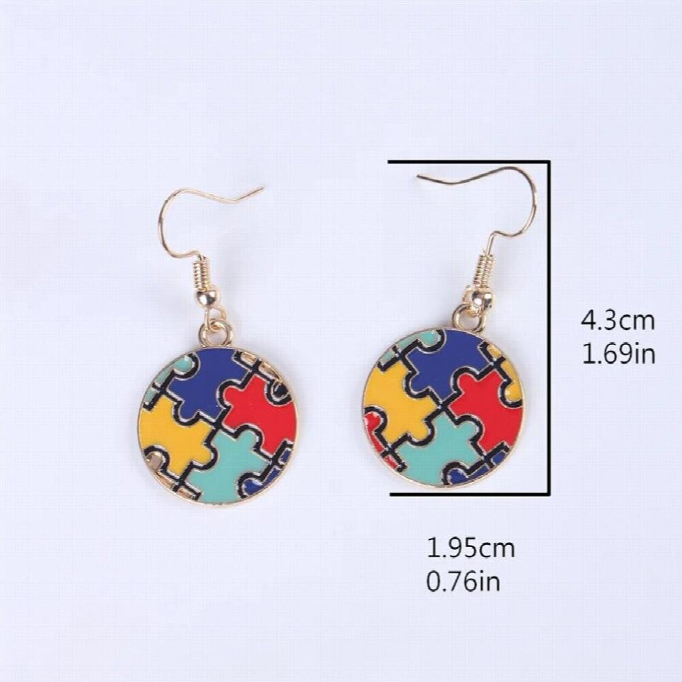 Creative Puzzle Autism Awareness Pendant Earrings Charm Round Square Alloy Jewelry Ladies Gift Accessorie