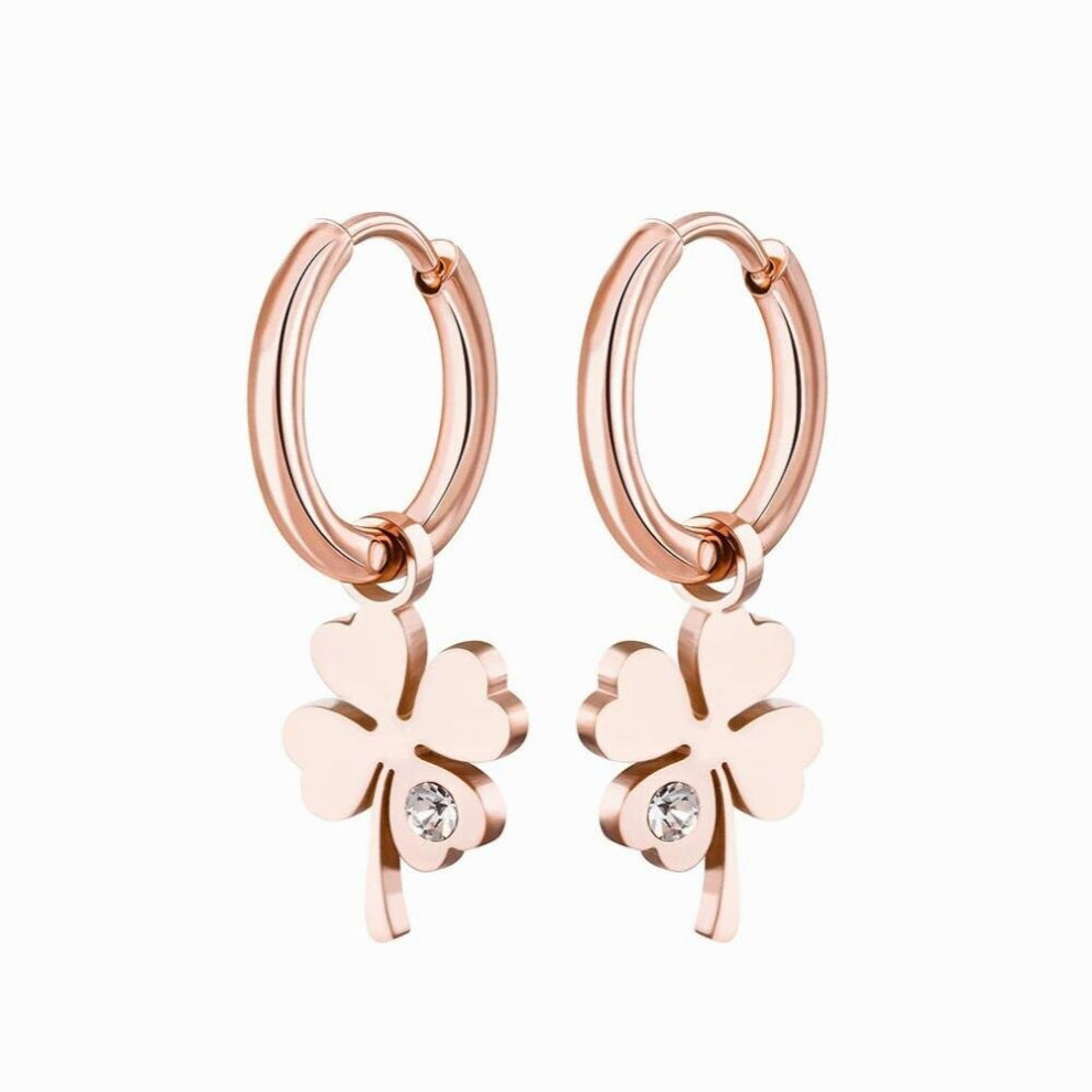 Four Leaf Clover Earrings for Women Silver Plated Hoops Earrings Stainless Steel Jewelry