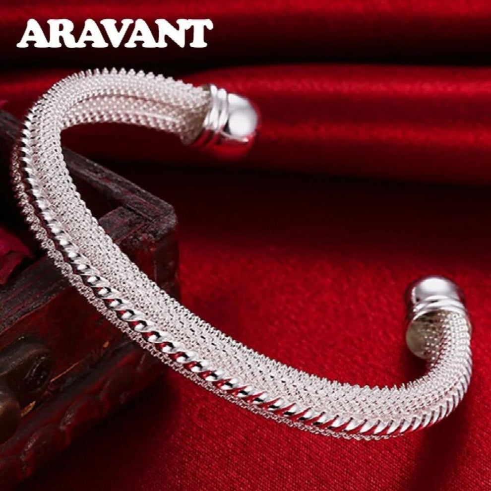 925 Silver Vintage Open Cuff Bracelet&Bangle For Women Wedding Jewelry