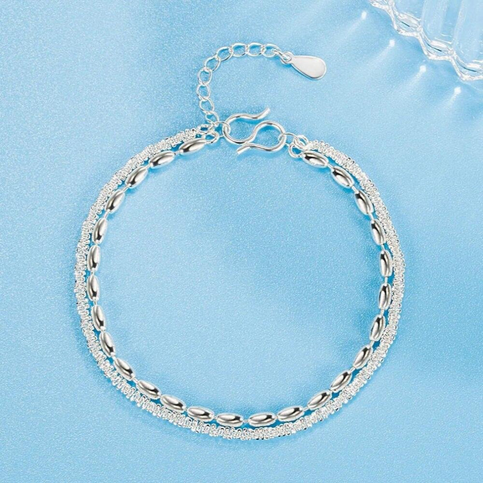 925 Sterling Silver Bracelet Gypsophila Double Rice Grain Jewelry for Women