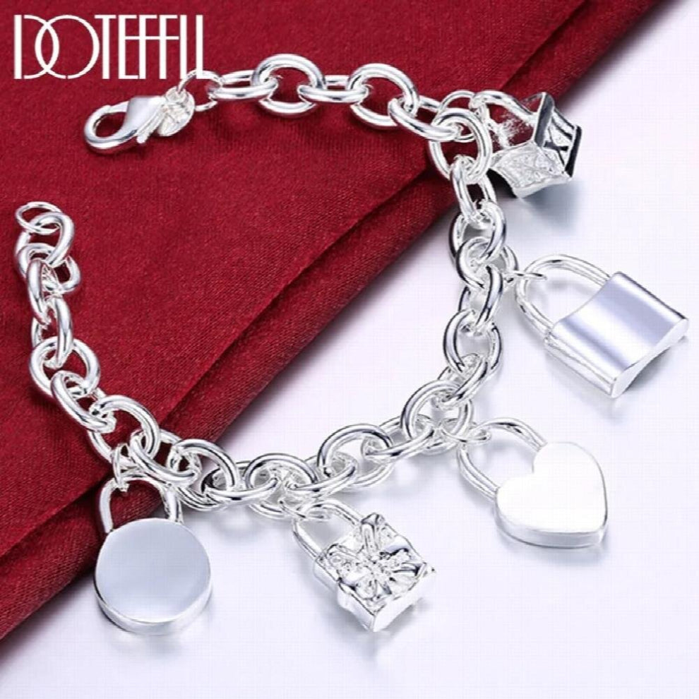 925 Sterling Silver Bracelet Heart - Circle - Square Lock Bracelets Bangles Woman Man Charm Wedding Jewelry