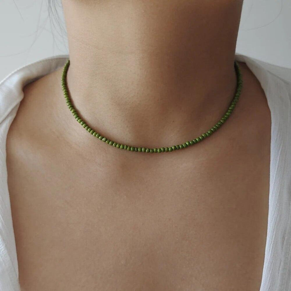 ZX Boho Beaded Chain Chokers Short Necklace for Women Colorful Strand Beads Statement Necklace Girl Jewelry