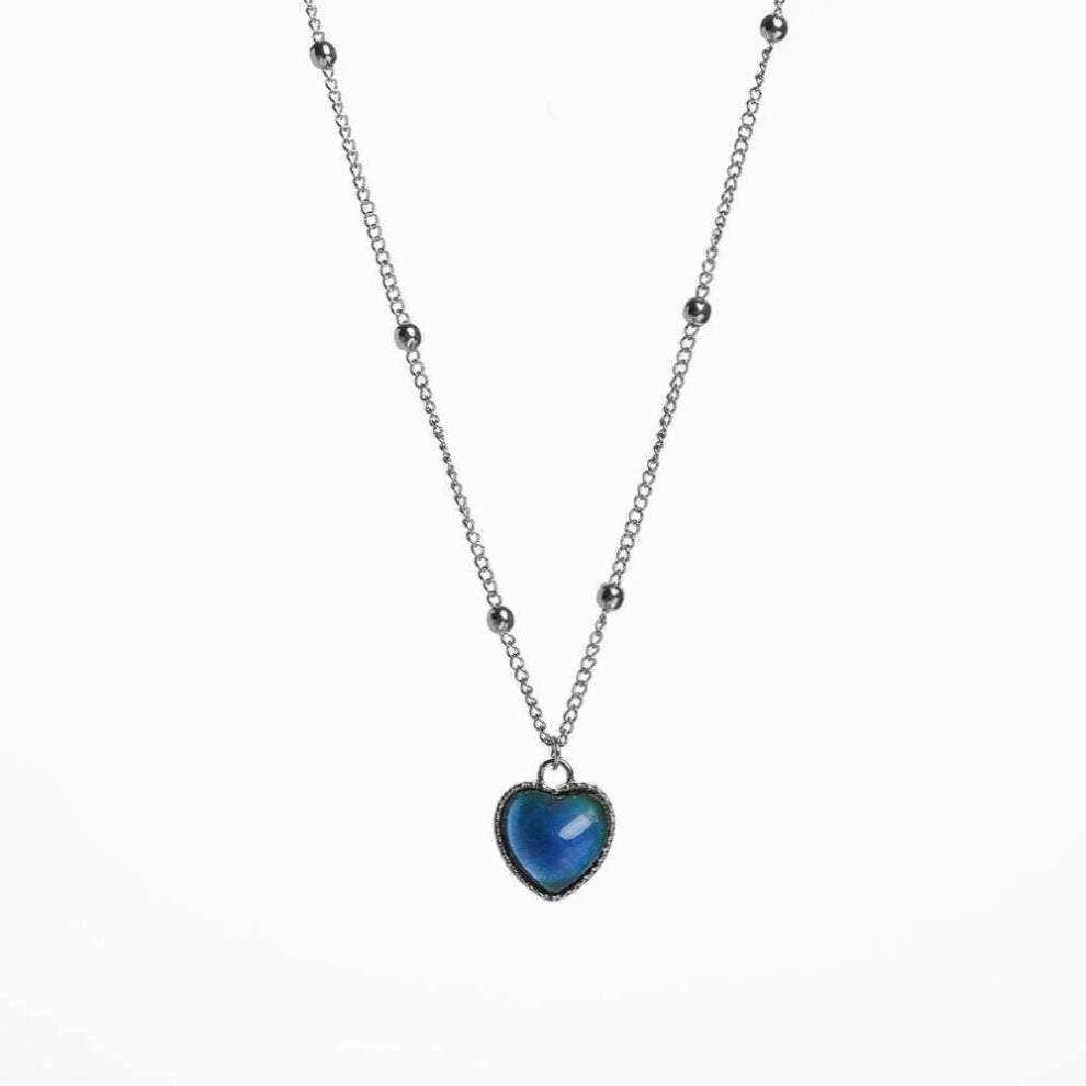 Thermochromic Mood Monitor Heart Pendant Necklace Change As Emperature Women Girls Clavicle Chain Necklaces Lover Jewelry