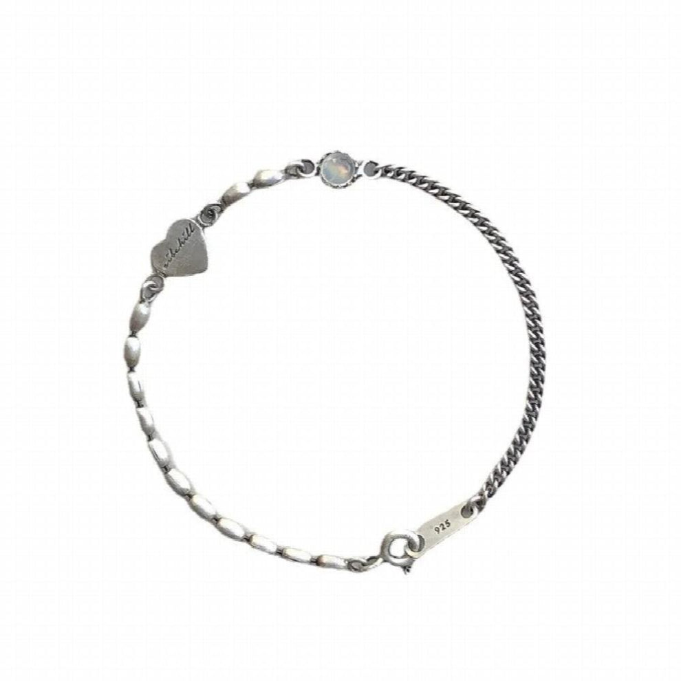 925 Sterling Silver Retro Heart Rice Grains Round Zircon Bracelets for Women Lovely Fine Jewelry