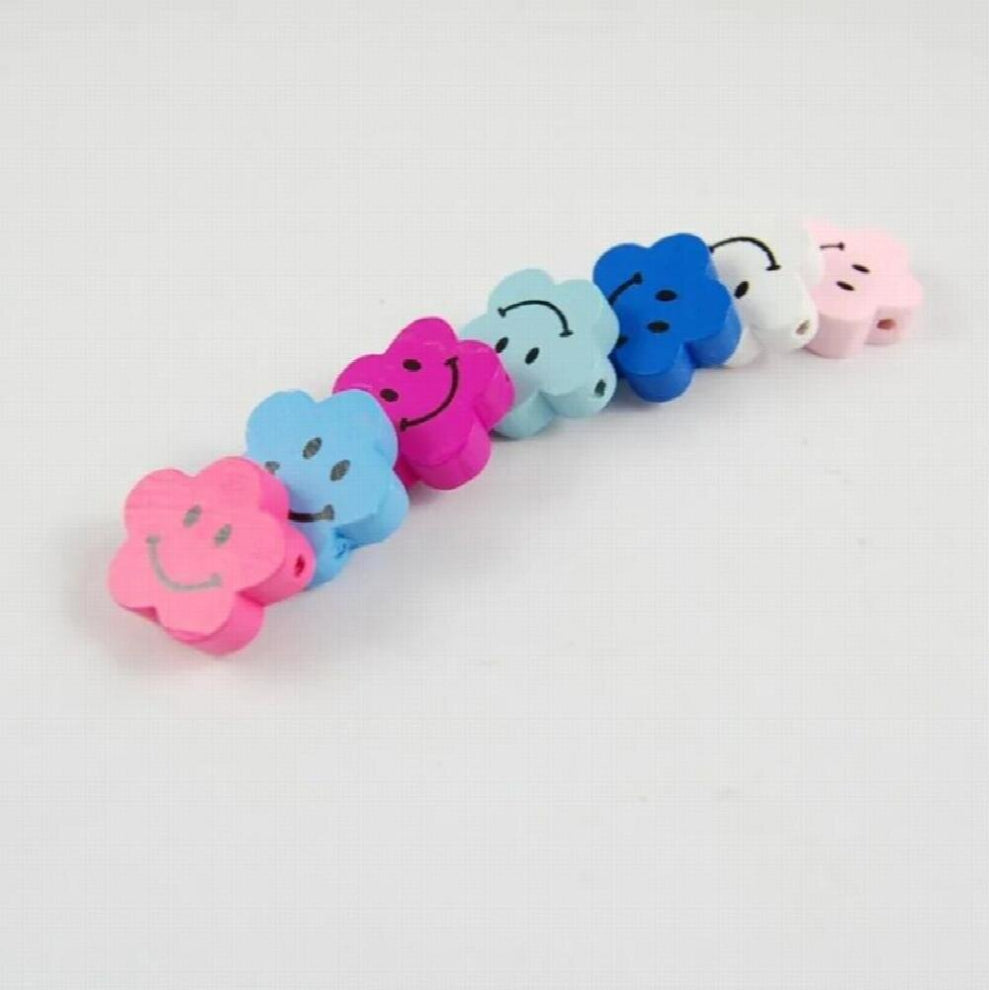 50Pcs Plum Shape Colorful Smiley Wood beads Wood Chips Childrens Beads Environmentally Jewelry Baby Toy Accessories
