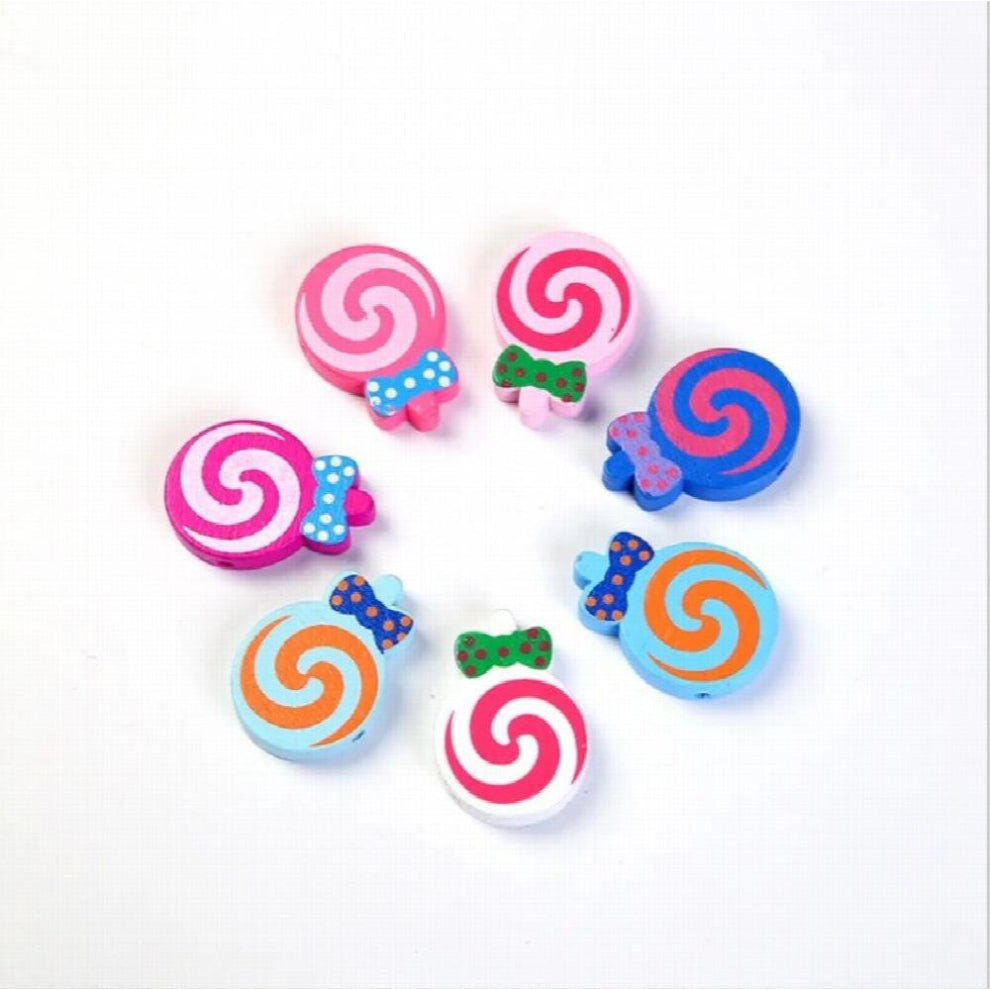 50Pcs Colorful Lollipop Shape Wooden Beads Wood Chip Childrens Beaded Environmentally Jewelry Baby Toys Accessories
