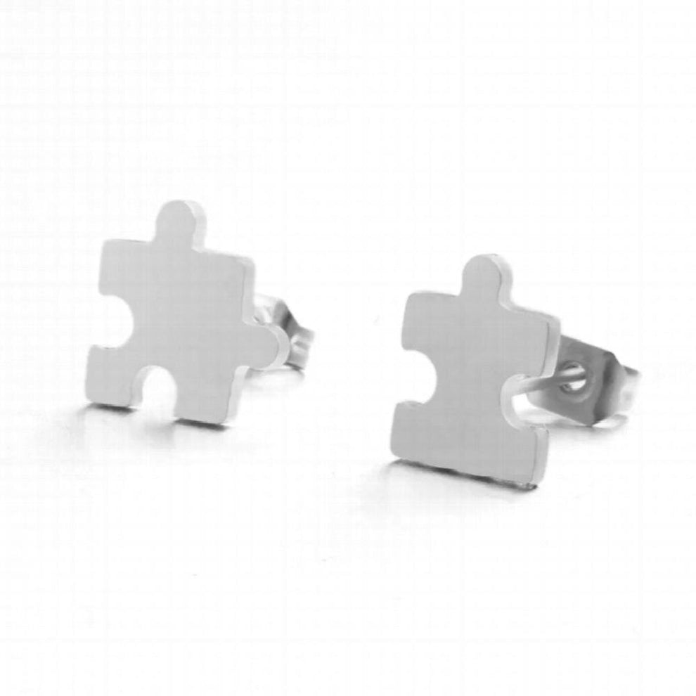 Stainless steel stud earrings for women girls puzzle jigsaw geometric earrings brincos boucle doreille