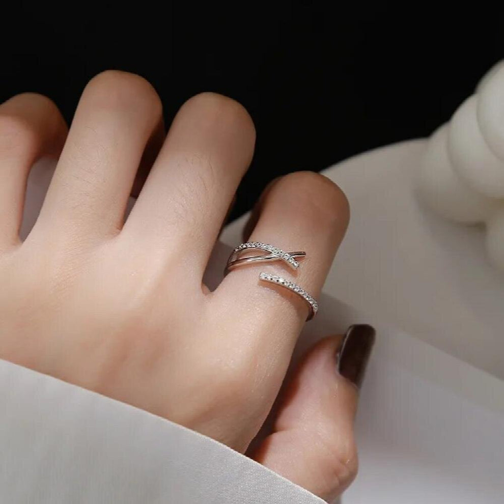 Sterling Silver Unique Rings Plated Rings For Women Geometric Line Glossy Fine Jewelry Gift