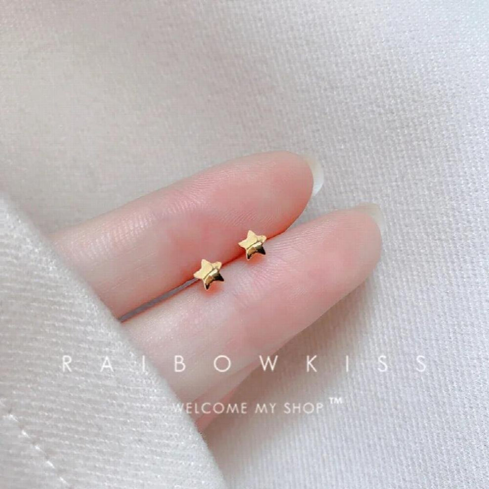 Cube Star Stud Earrings For Women Small Glossy Five-Pointed Geometry Ear Nails Classic Office Lady Daily Piercing Jewelry