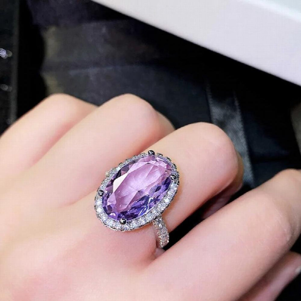 Gorgeous Big Oval Purple Cubic Zirconia Rings for Women Wedding Ceremony Party Bridal Accessories Statement Jewelry Newly