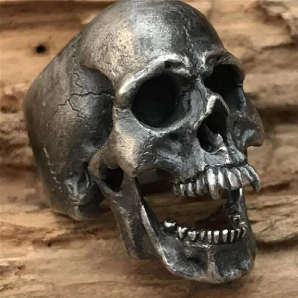 Vintage Mens Gothic Stainless Steel Skull Ring Horned Rock Biker Rings for Mens Punk Jewelry Size 7-14