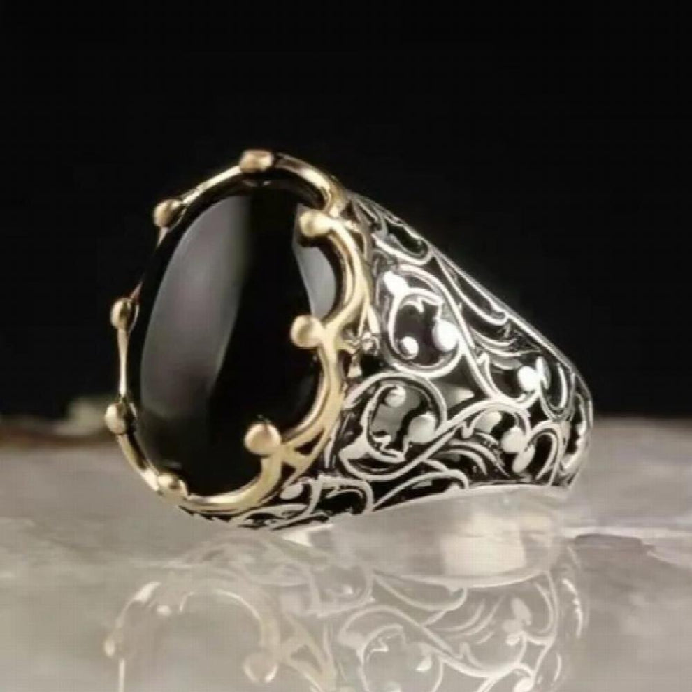 Vintage Signet Rings for Men Punk Metal Silver Inlaid Stone Motor Biker Rings Jewelry