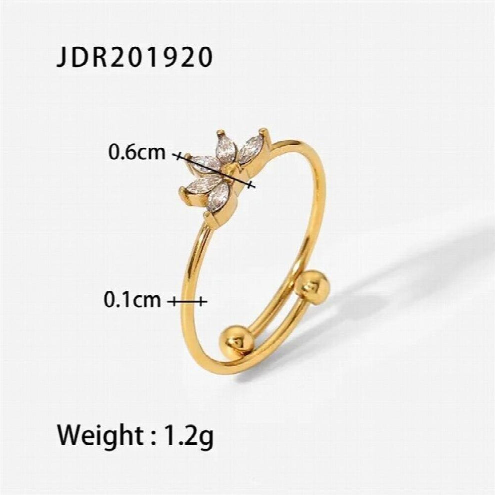 Youthway Tarnish Cubic Zirconia Adjustable Stainless Steel Ring 18K PVD Plated Texture Jewelry