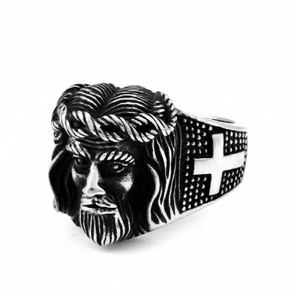 Punk Cross Jesus Rings For Men 316L Stainless Steel Vintage Rock Biker Gothic Christianity Religion Ring Male Women Jewelry
