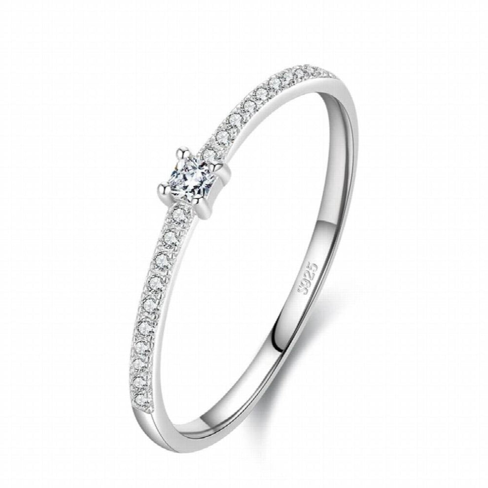 Real 925 Sterling Silver Square Clear CZ Charm Finger Rings For Women Wedding Engagement Jewelry