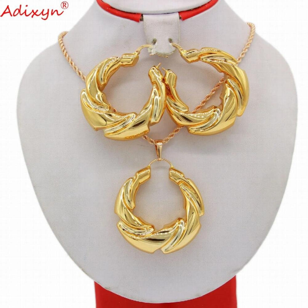 Big Circle Rose Earrings-Pendant-Necklace Romantic Jewelry Set Mothers N032311