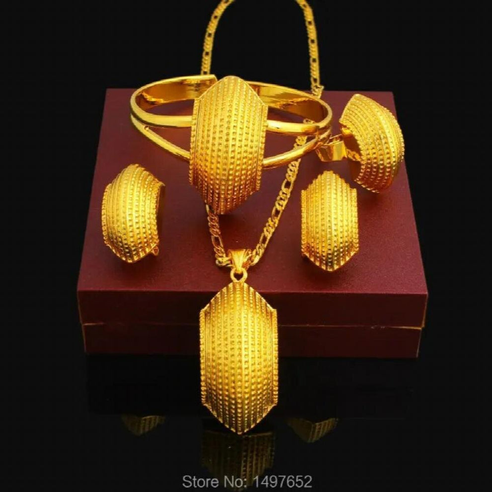 Ethiopian Snail Desigh Jewelry Set 24K Necklace-Pendant-Earring-Ring-Bangle African Wedding Jewelry