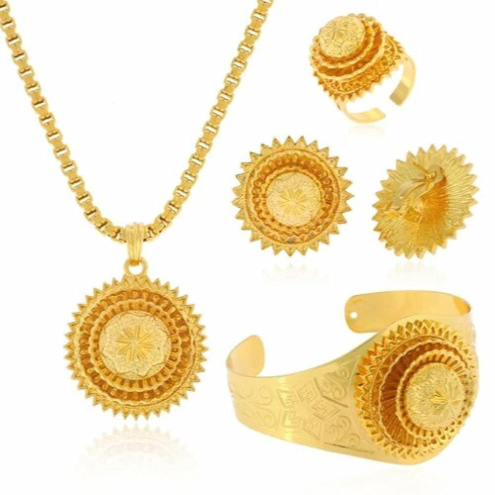 Ethiopian Wedding Jewelry Women Sets Statement Hair Chain- hair stick- pendant -bangle-earrings-rings S142A
